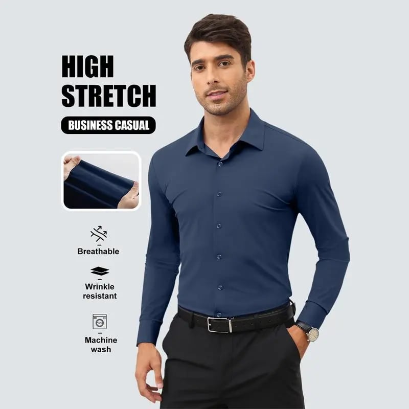 👔 Men's 16-Way Stretch Slim Fit Dress Shirt