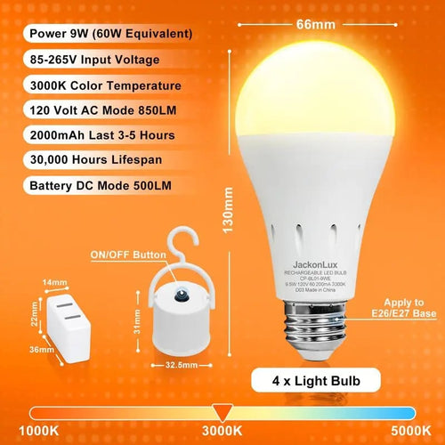 4 Pack Rechargeable Emergency Light Bulbs A21
