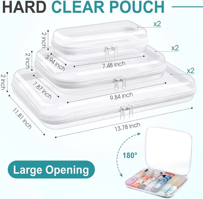 🧳 6-Piece Clear Hard Zipper Organizer Case Set