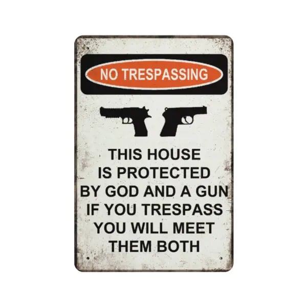 🚫 Funny "No Trespassing" Retro Iron Warning Sign – Heavy-Duty Wall Plaque