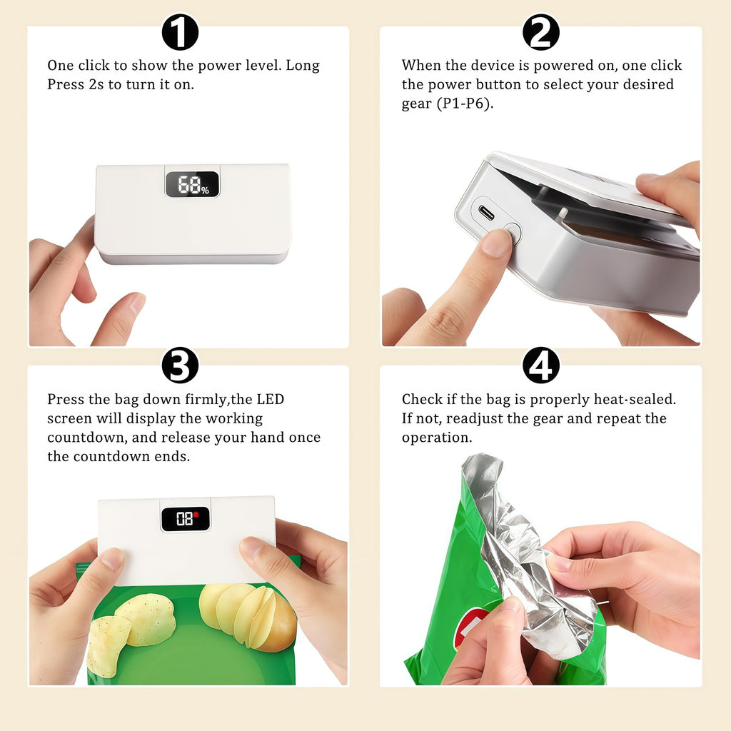 🛍️ USB-C Rechargeable Mini Bag Sealer – One-Touch, Adjustable & Portable Freshness