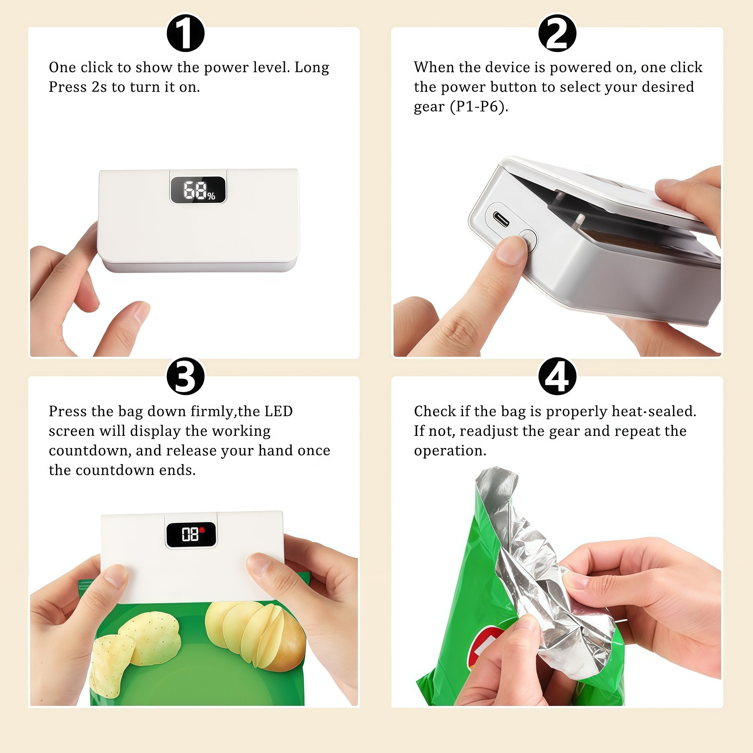 🛍️ USB-C Rechargeable Mini Bag Sealer – One-Touch, Adjustable & Portable Freshness